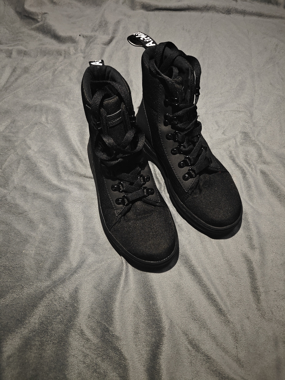 Dr Doc Martens Combs 2 W Black Combat Boots Womens 6 Canvas NWOB -NEW